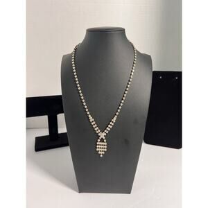Vtg 1990’s Rhinestone Necklace Silver Tone Sparkle Statement Glam 17” L